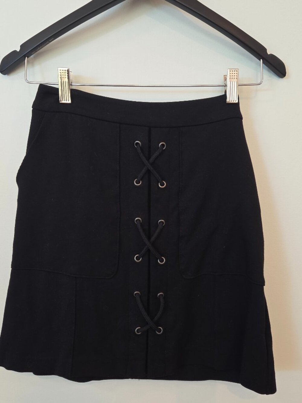 Whimsigoth Grunge Black Lace-Up Skirt w/ Pockets Catherine Malandrino Size 2